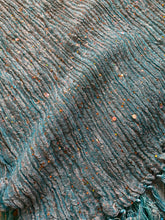 Load image into Gallery viewer, SP140 Glamorous, aqua and turquoise silk scarf with gold sparkles
