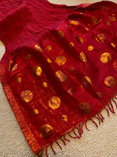 Load image into Gallery viewer, AU123  Deep red and orange metallic border long scarf

