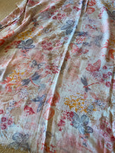 Load image into Gallery viewer, SP103 Pretty cotton pink/grey floral/butterfly patterned scarf on cream background
