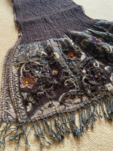 Load image into Gallery viewer, AU144 Rich, embellished, dark brown, wool scarf with texture
