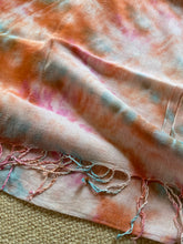 Load image into Gallery viewer, SP109 Tangerine, aqau, pink, peach, lightweight cotton scarf with tassles
