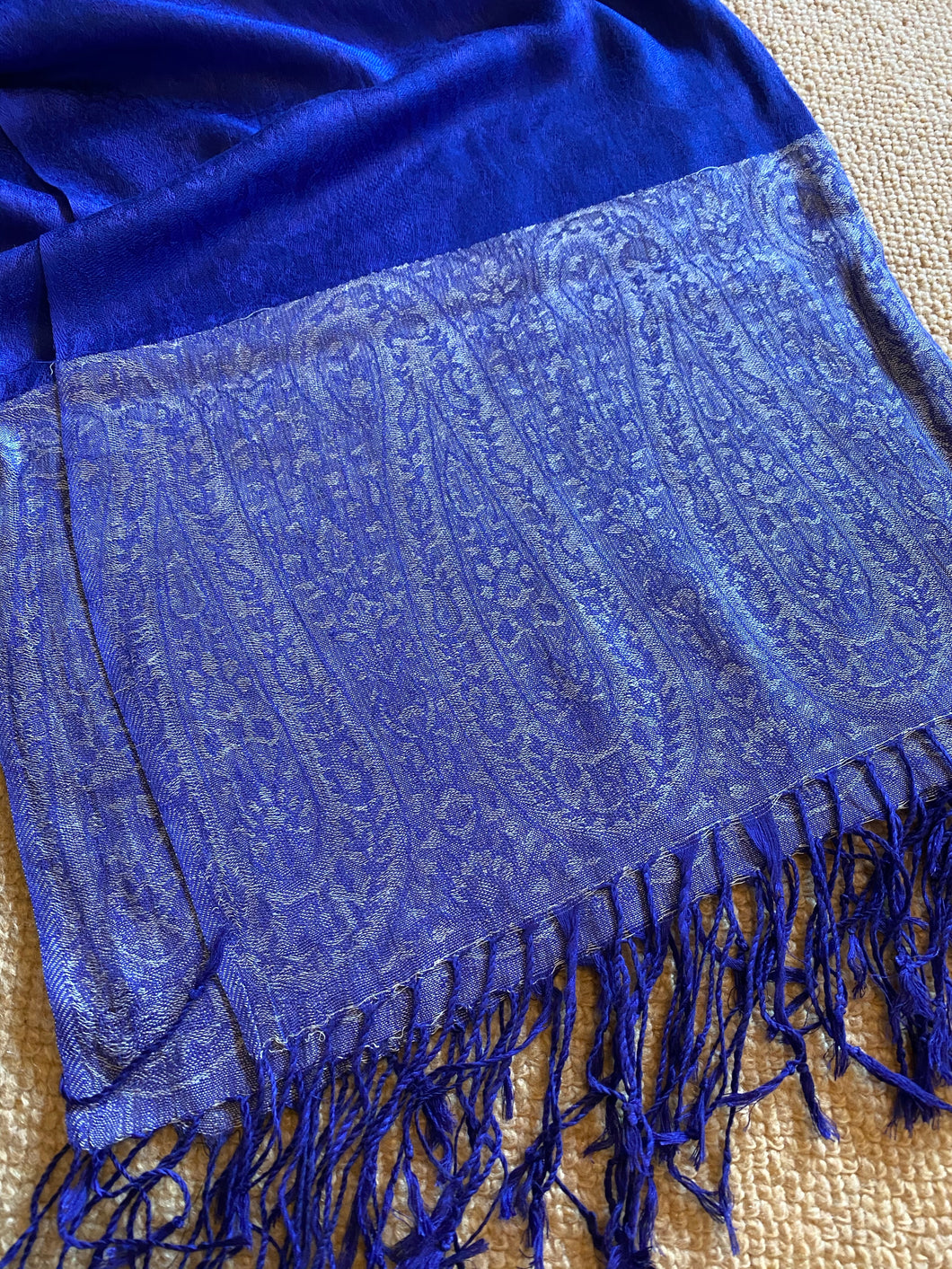 SU113 Royal blue scarf with patterned borders