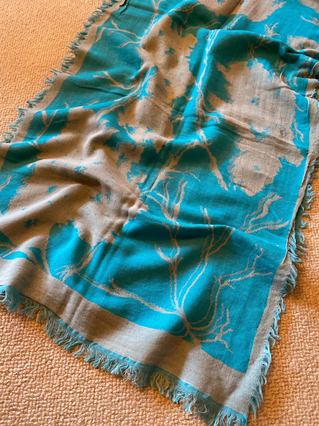 SP124 Turquoise and grey soft patterned long scarf
