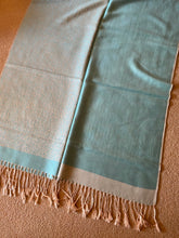 Load image into Gallery viewer, SP111 Fine wool, elegant scarf with tiny print and plain aqua pattern
