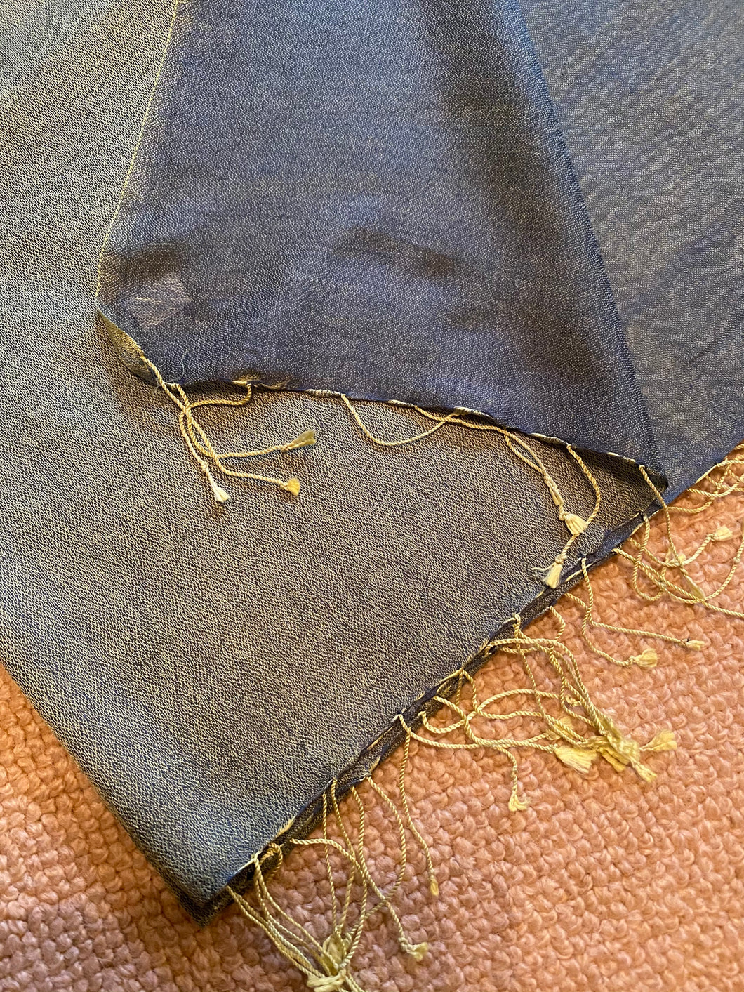 AU132 Moss, plain, silk, long scarf with lime tassles