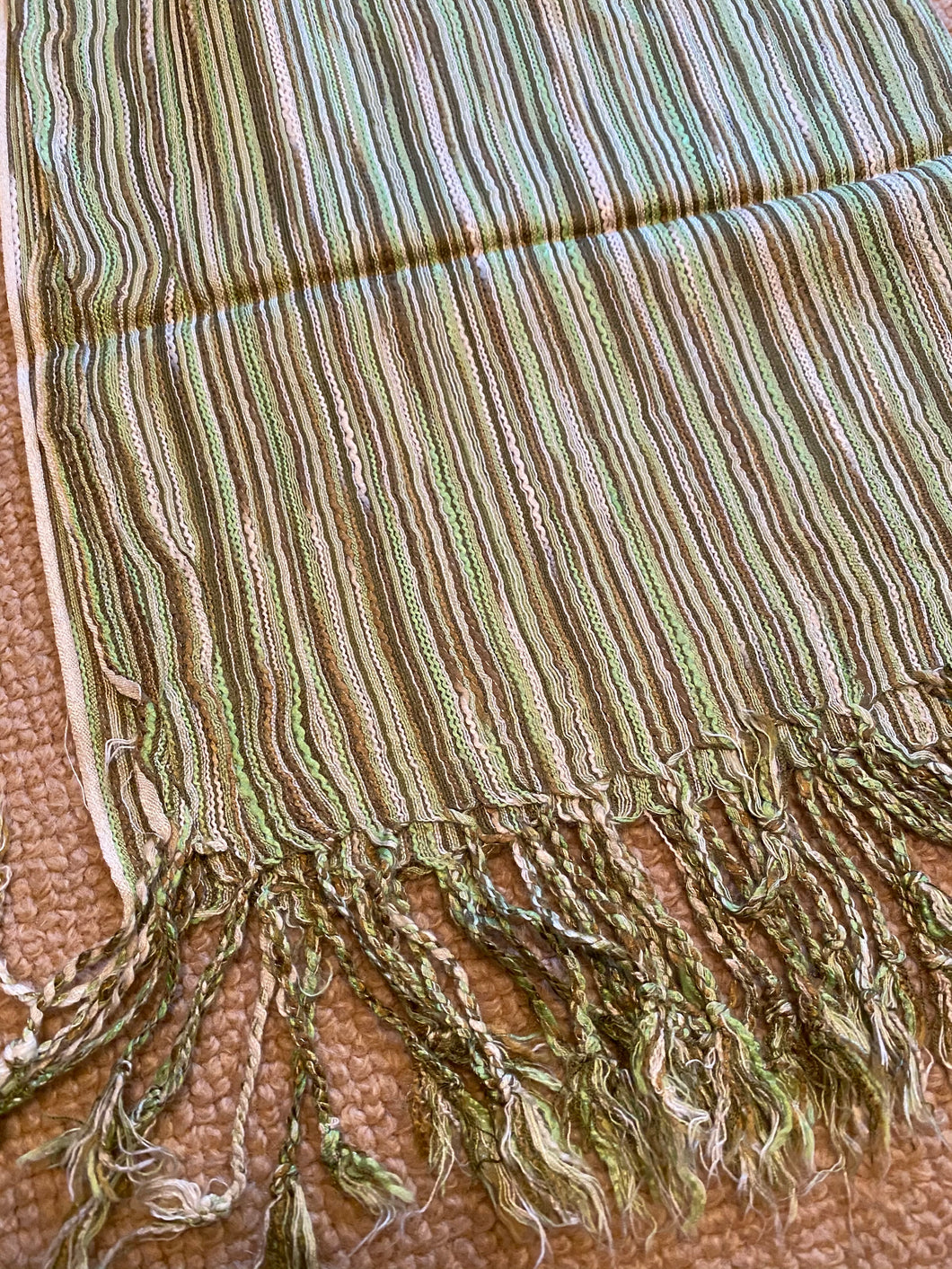 AU130 Tiny, quirky green stripe long scarf