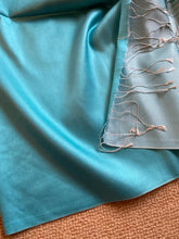 Load image into Gallery viewer, SP110 Pure silk satin, large scale, aqua scarf with tassles
