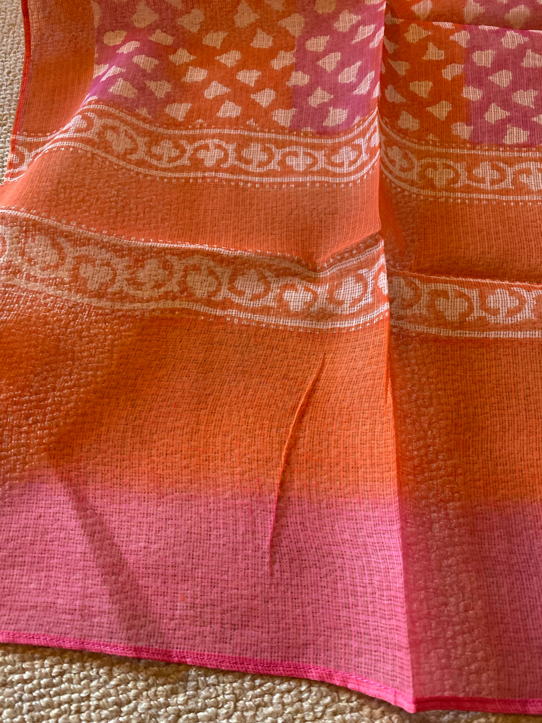 SP120 Simply brilliant, geranium red and pink, small patterned, crisp cotton scarf