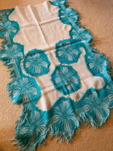 Load image into Gallery viewer, SP101 Large floral turquoise motif on cream wool scarf
